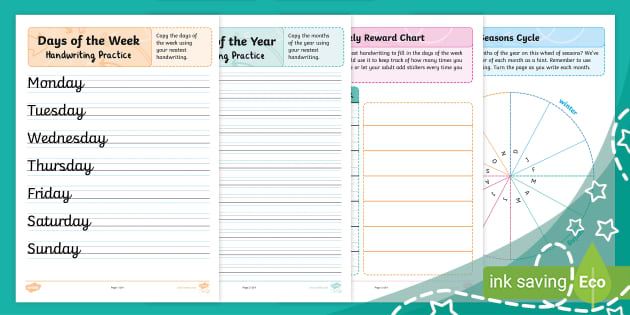 Days of the Week and Months of the Year Handwriting Practice (Ages 5 - 7)